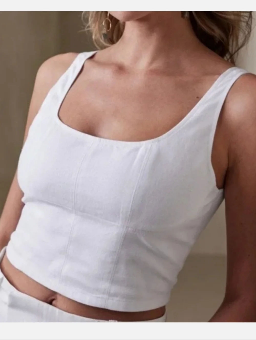 Banana Republic Linen-Blend Cropped Bustier in White Size 10 - Picture 1 of 6
